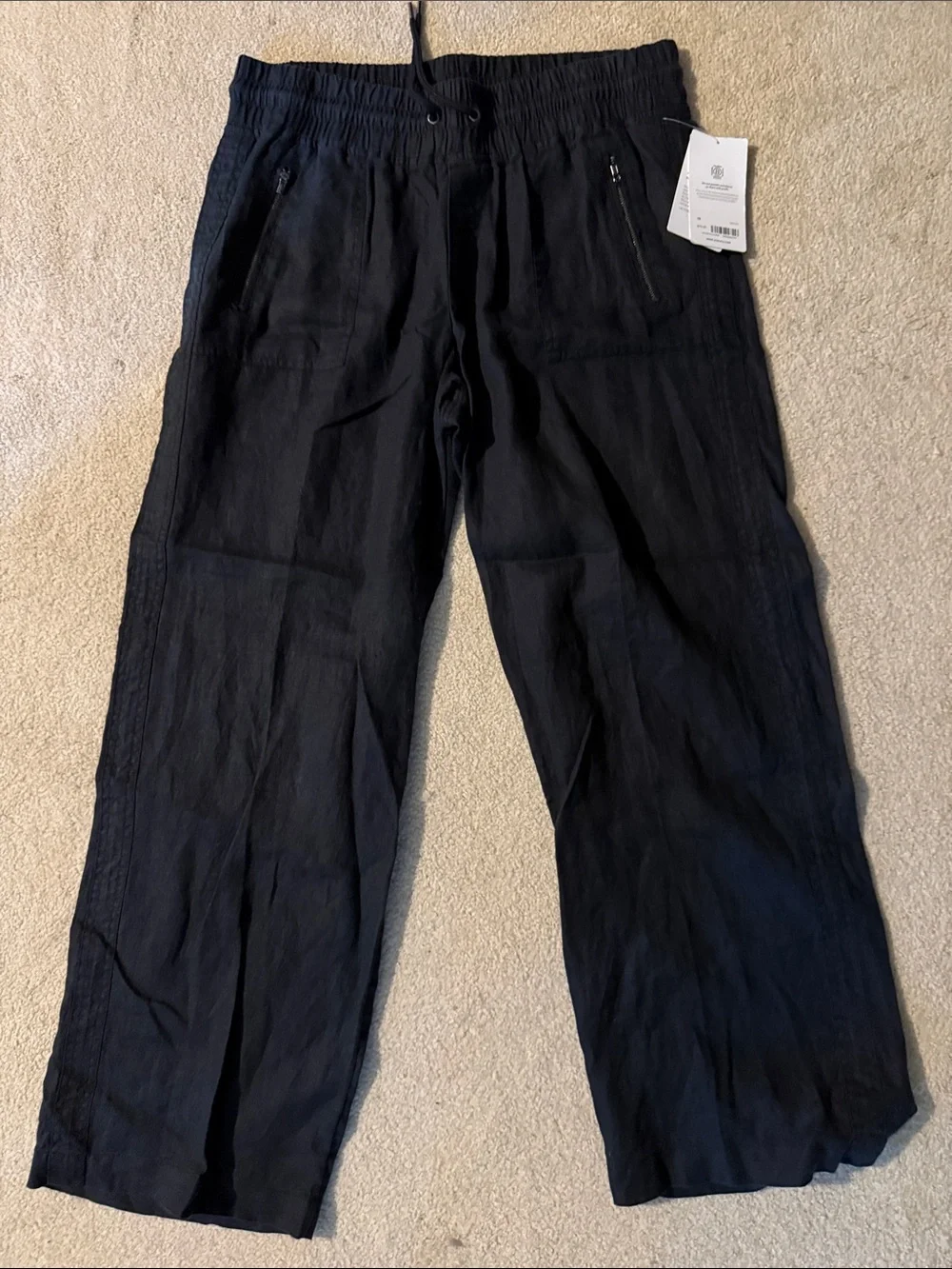 Athleta Linen Black Wide-Leg Drawstring Pants
